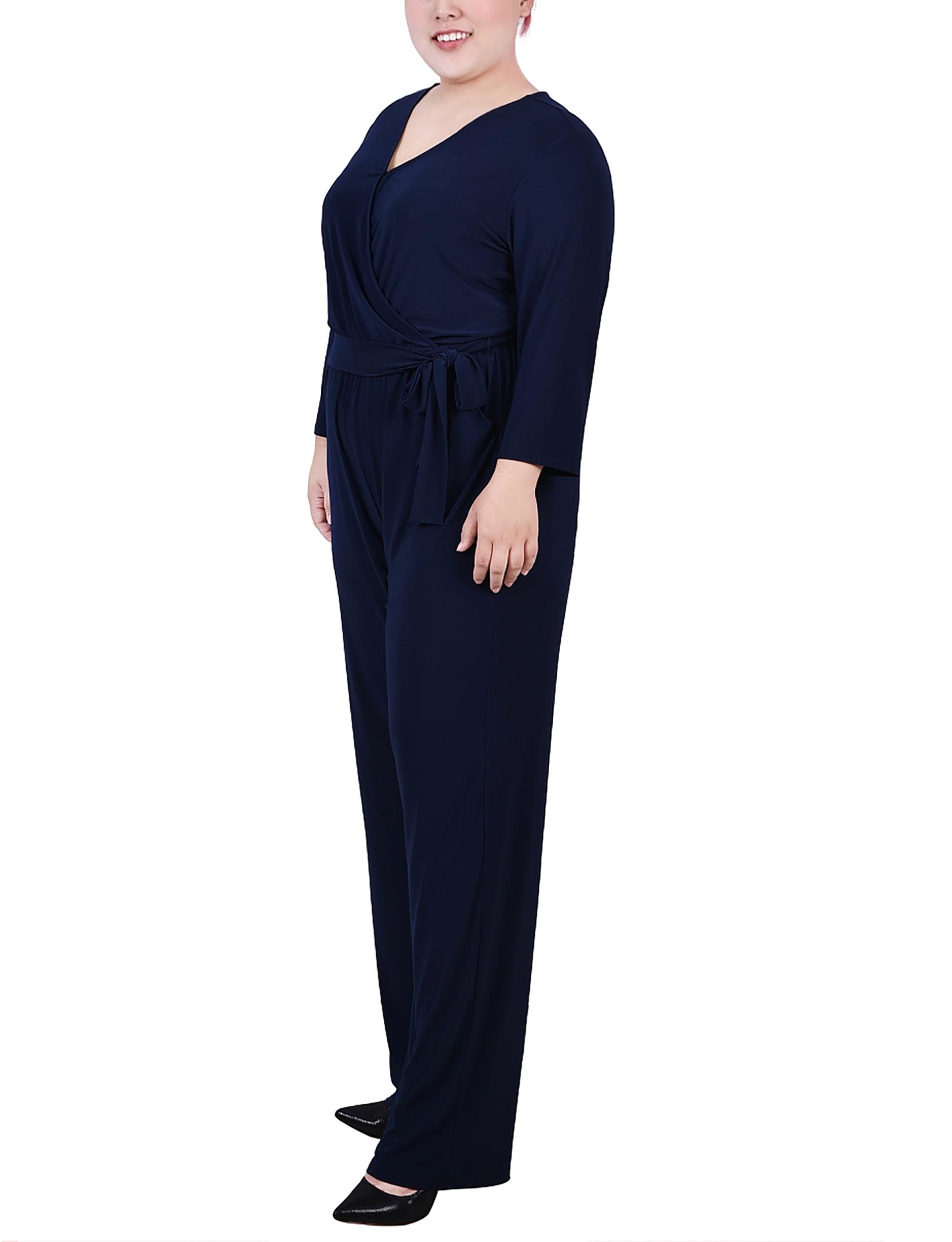 Navy 3/4 Sleeve Belted Jumpsuit - Plus Product Image