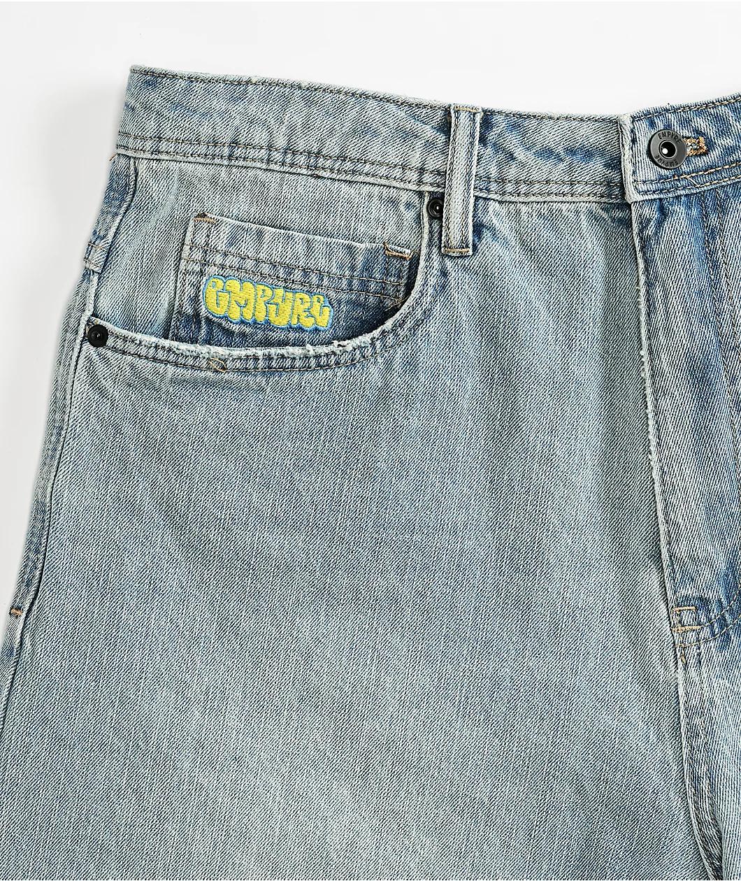 Empyre Ultra Loose Light Blue Denim Skate Shorts Product Image