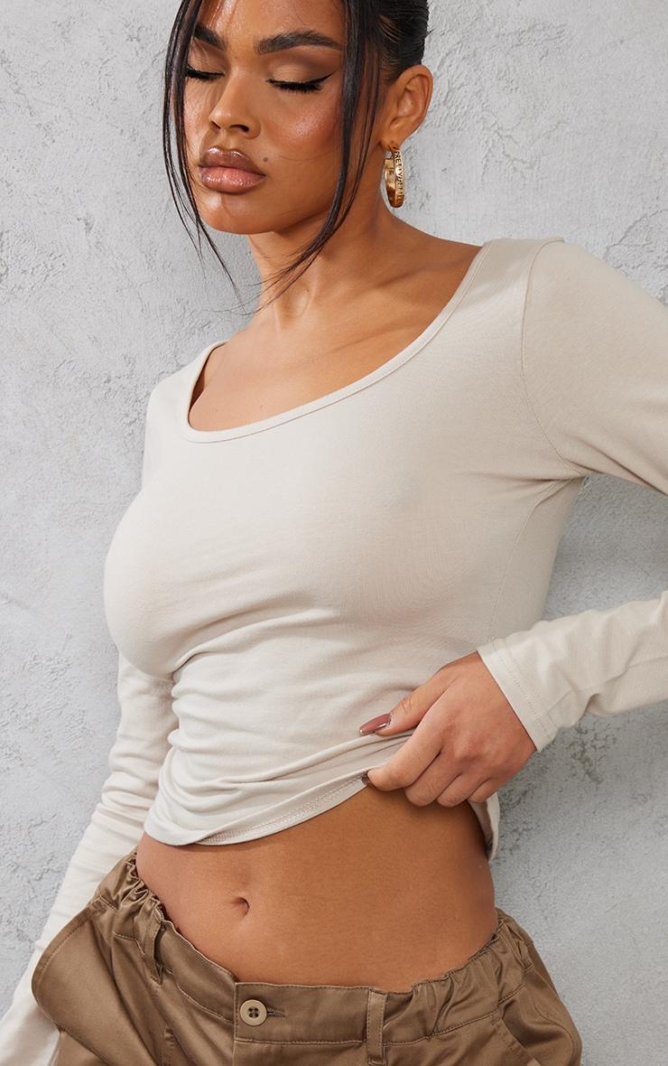 Stone Cotton Scoop Neck Long Sleeve Top Product Image