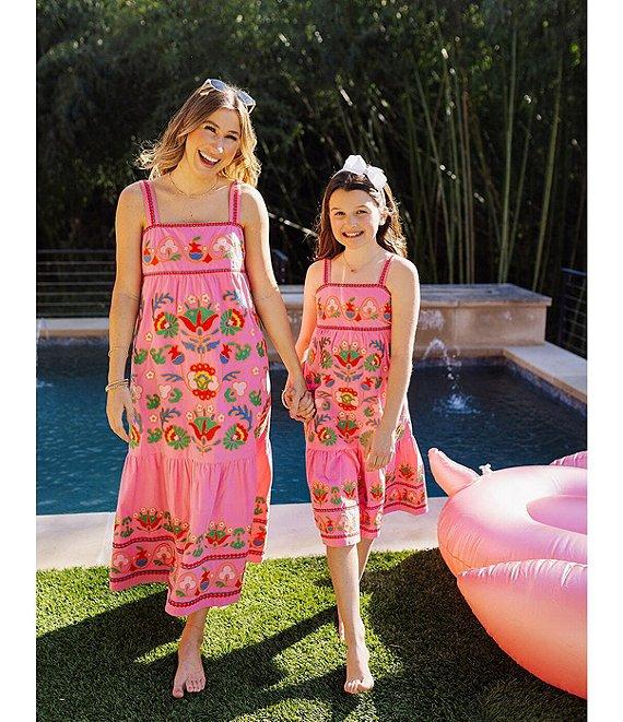 J.Marie Landon Embroidery Square Neck Sleeveless Midi A-Line Dress Product Image