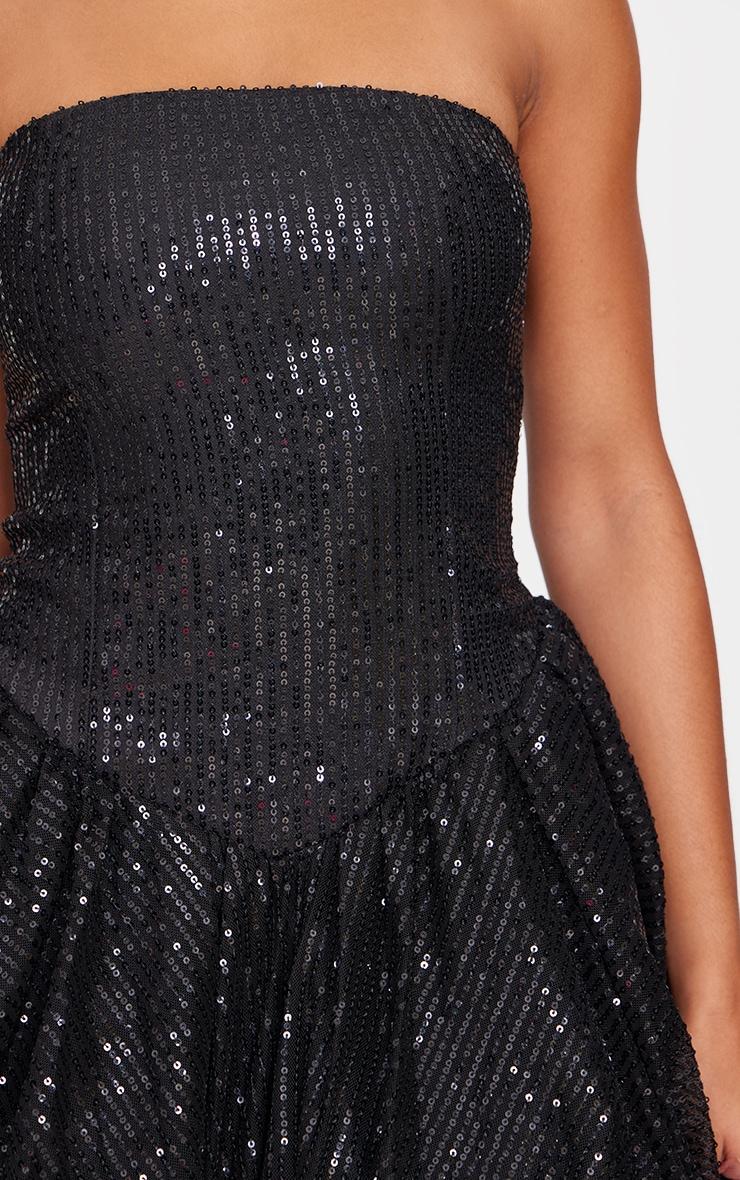 Black Sequin Bandeau Mini Puffball Dress Product Image