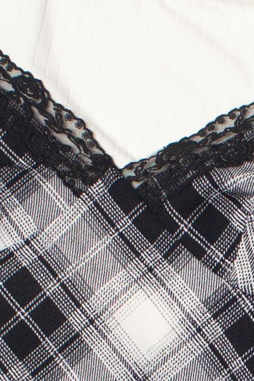 Plaid Cami Mini Dress With Tee Product Image