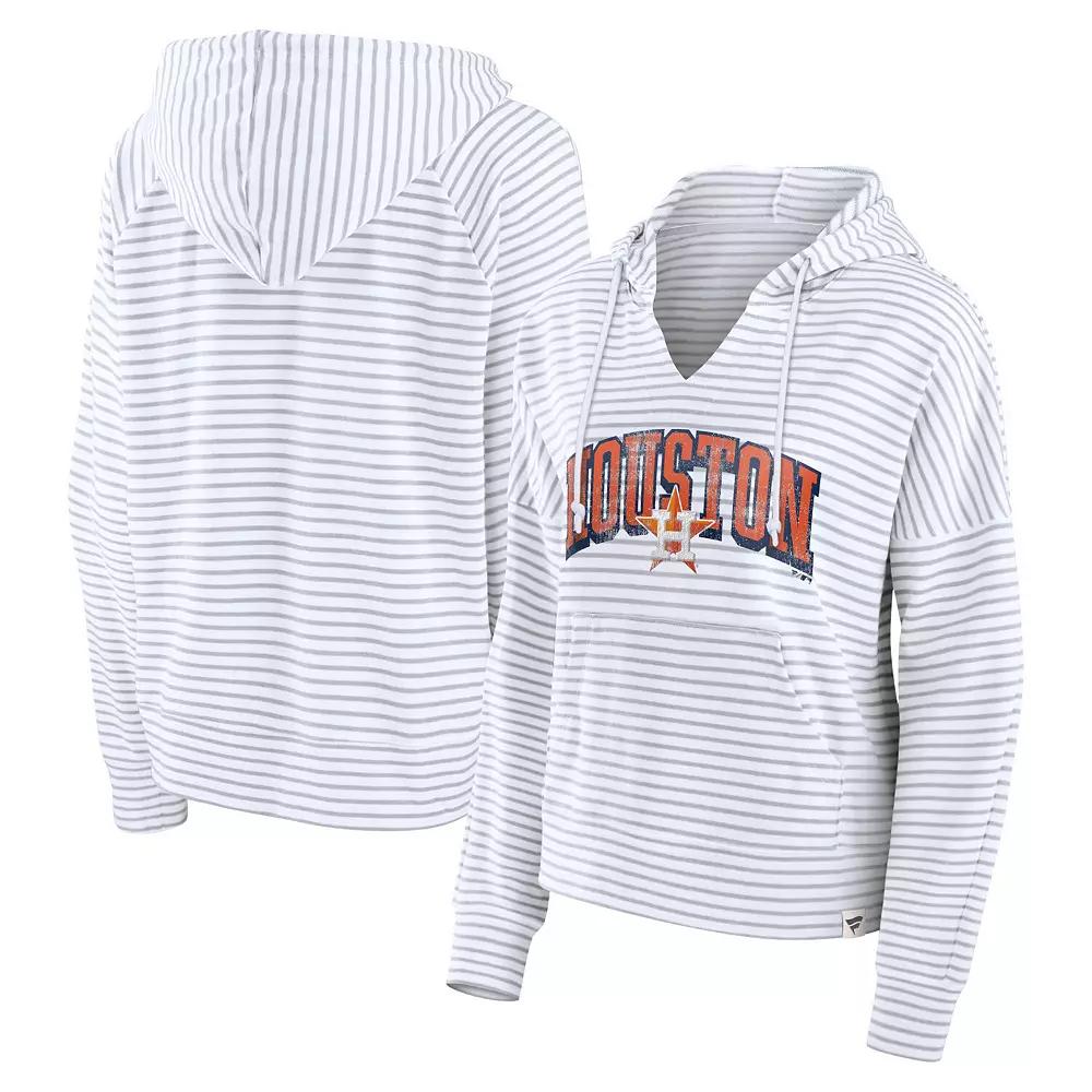 Women's Fanatics White Houston Astros Striped Fundamentals Notch Neck Pullover Hoodie, Size: XL Product Image