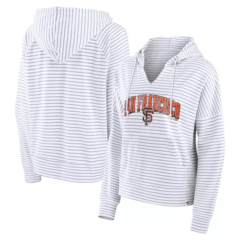 Women's Fanatics White San Francisco Giants Striped Fundamentals Notch Neck Pullover Hoodie,  Product Image