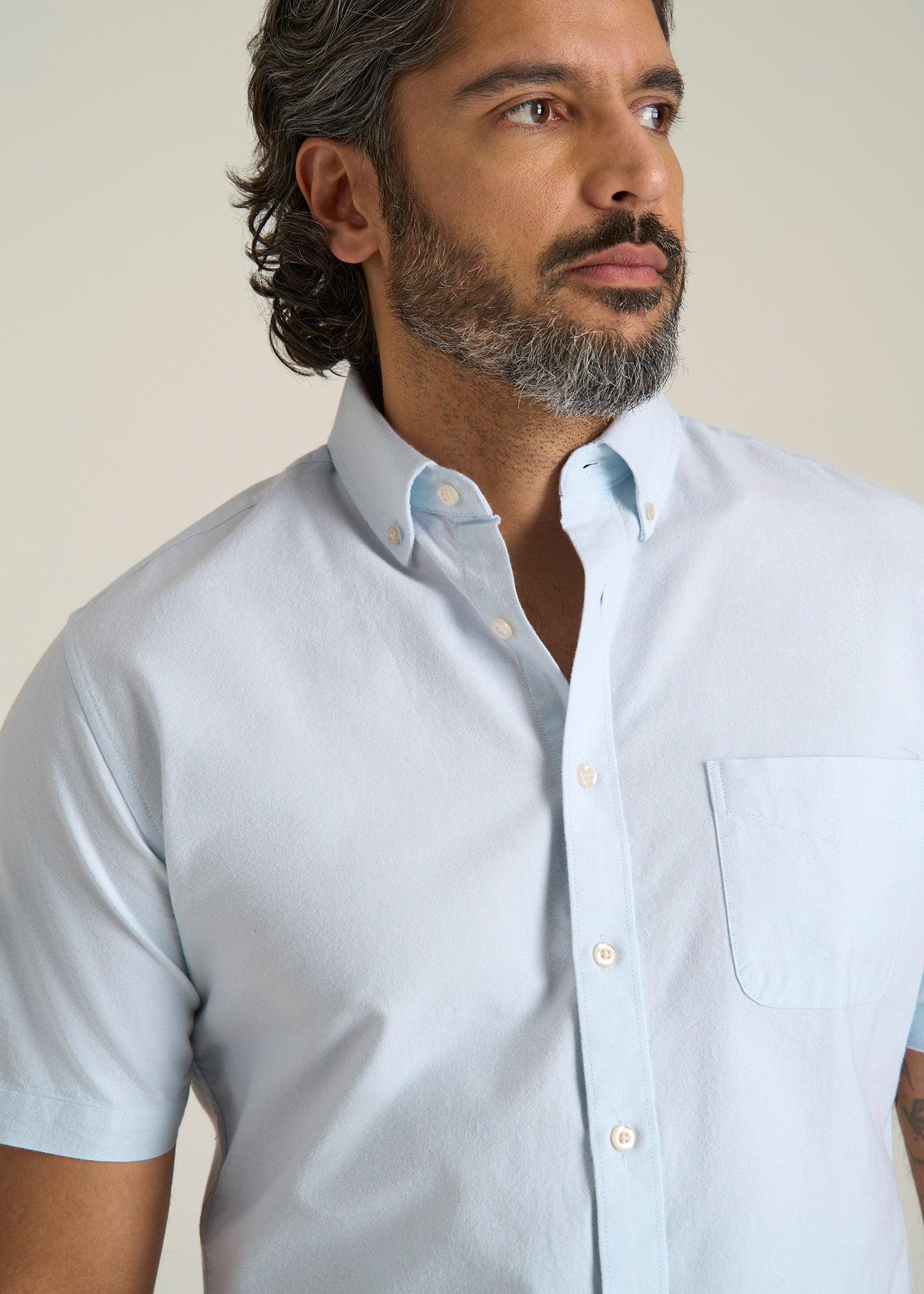 Short Sleeve Oxford Button Shirt For Tall Men in Light Blue Male Product Image