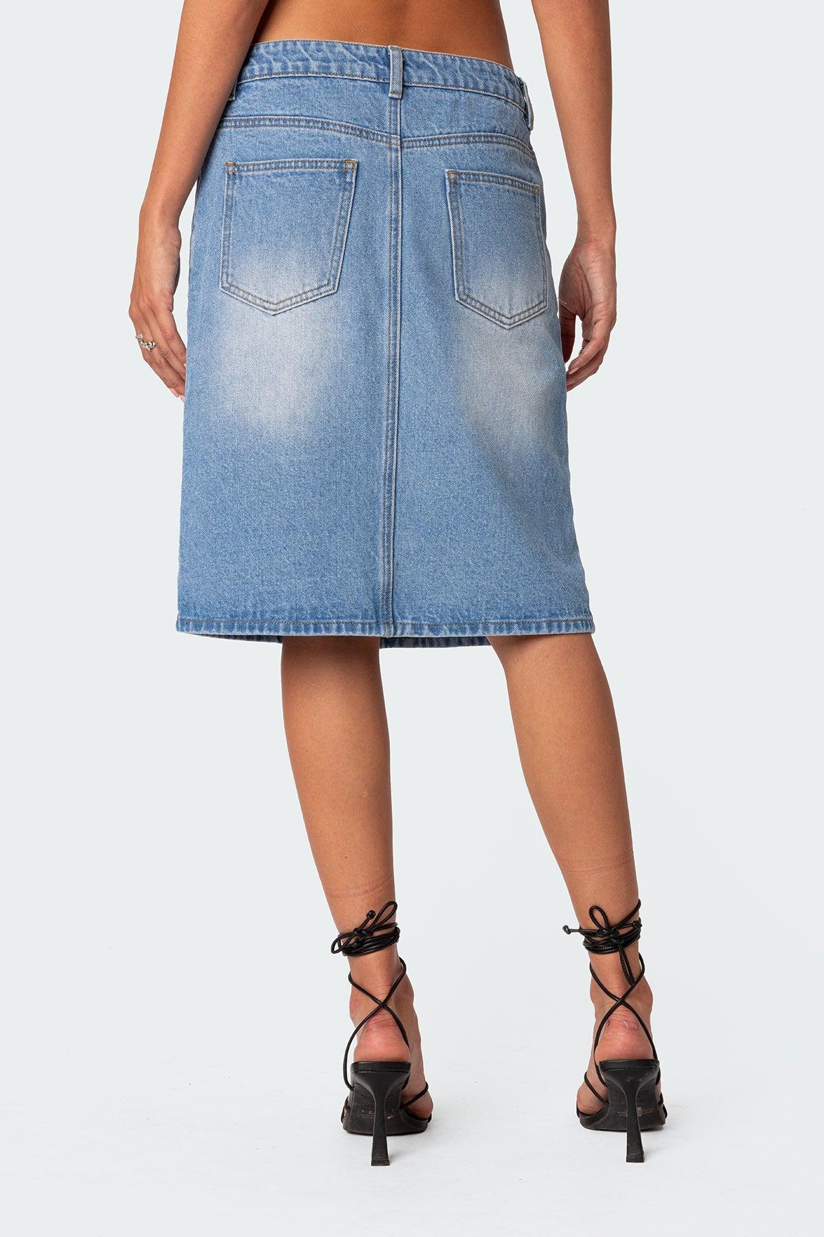Junia Slitted Denim Midi Skirt Product Image
