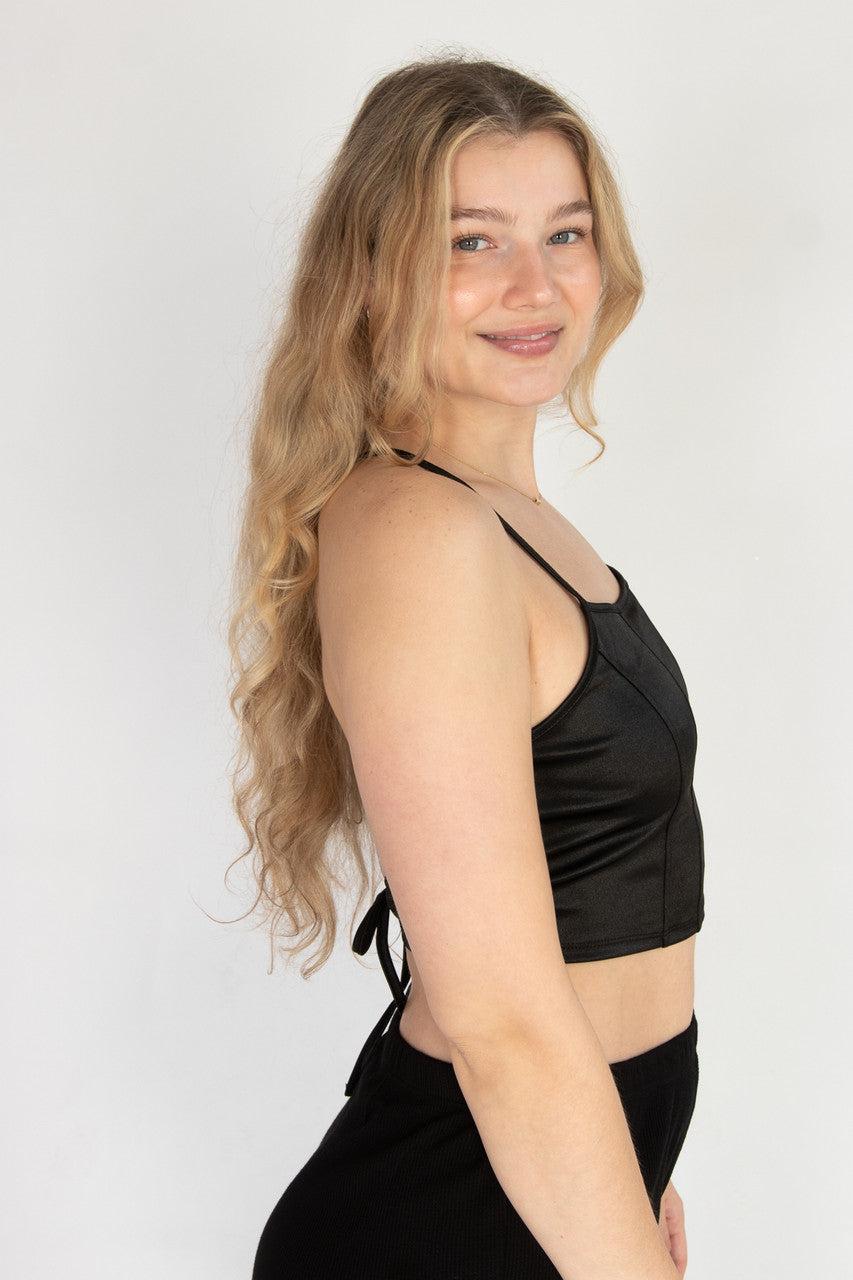 Satin Lace Up Back Crop Top Product Image