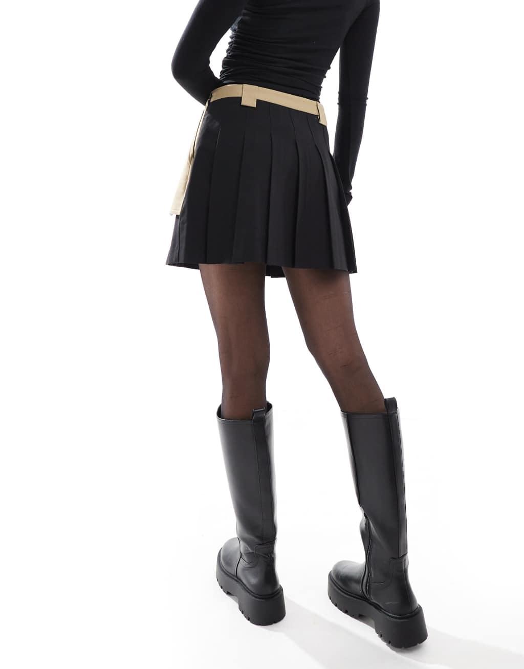 ASOS DESIGN tailored pleated mini skirt in stone Product Image