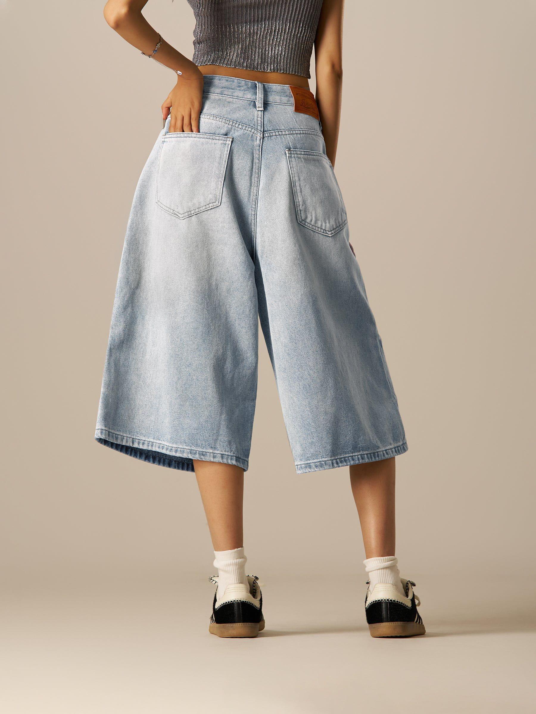 Aelfric Eden Distressed Washed Loose Longline Jorts Product Image