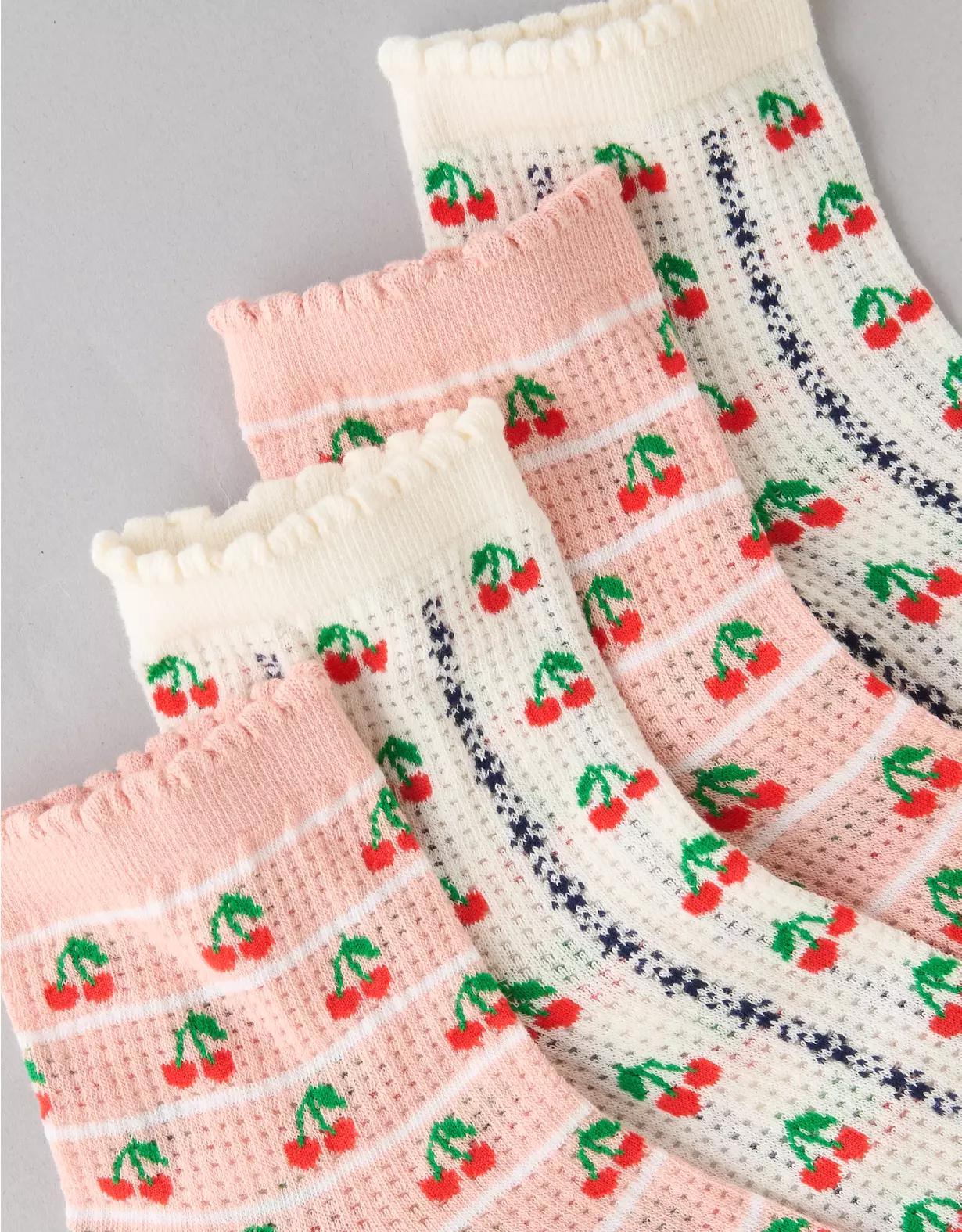 AE Cherry Stripes Boyfriend Socks 2-Pack Product Image