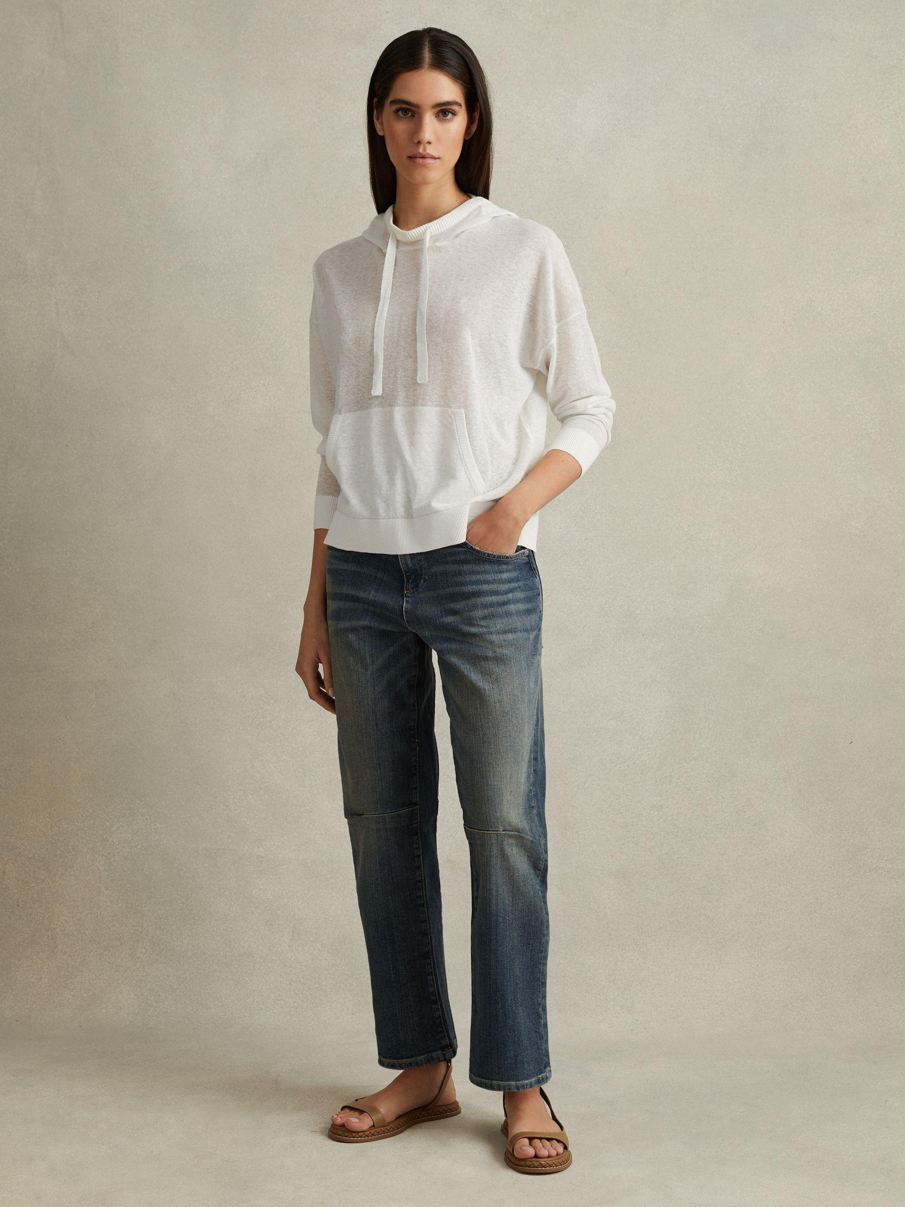 Cotton Blend Sheer Hoodie in Ivory Product Image