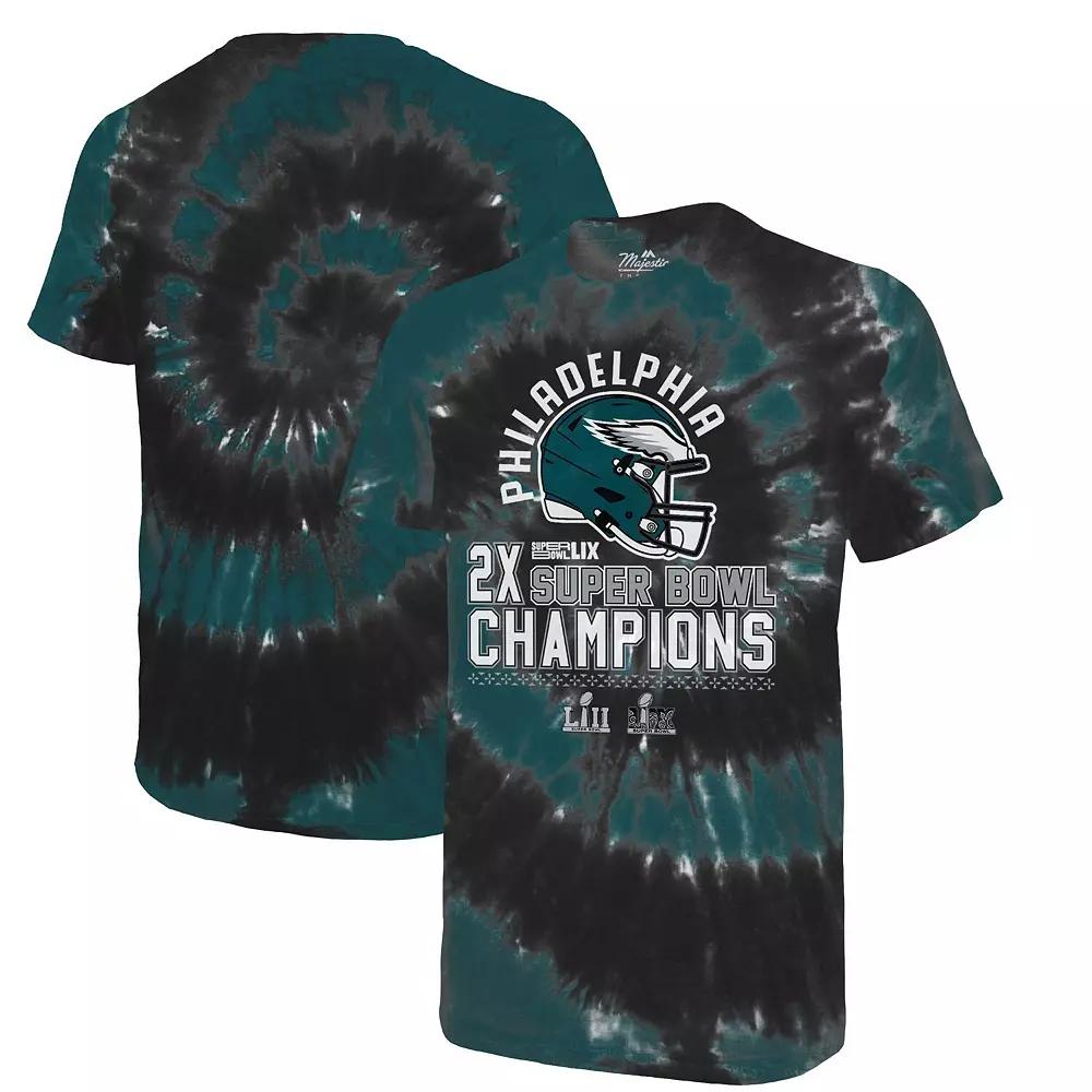 Men's Majestic Threads Midnight Green/Black Philadelphia Eagles Two-Time Super Bowl Champions Hard Count Spiral Tie-Dye T-Shirt, Size: Small Product Image