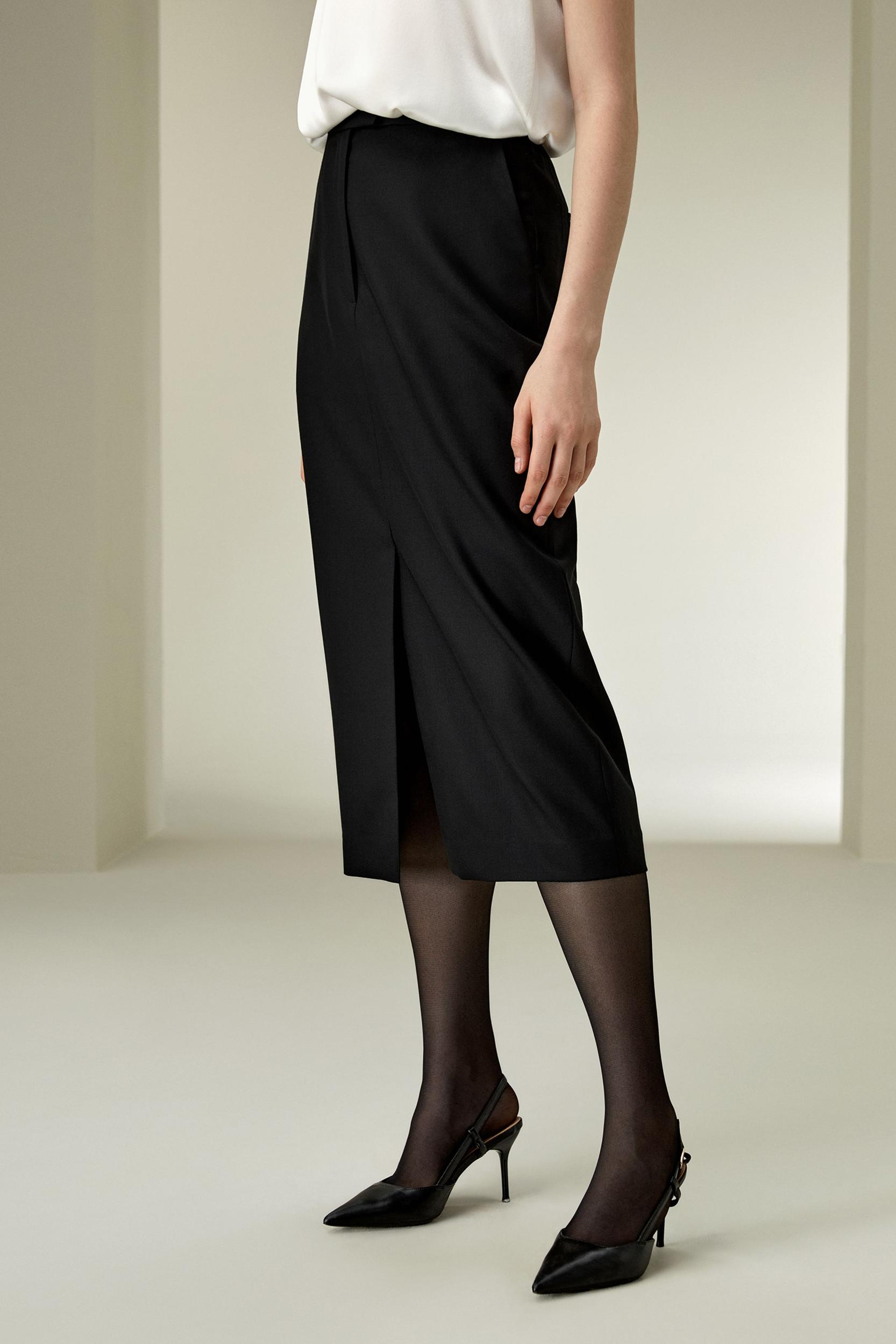 LILYSILK Wool Skirt - Female - Black Silk and Wool - Delicate Elastic Back Waist Skirt 6 Product Image