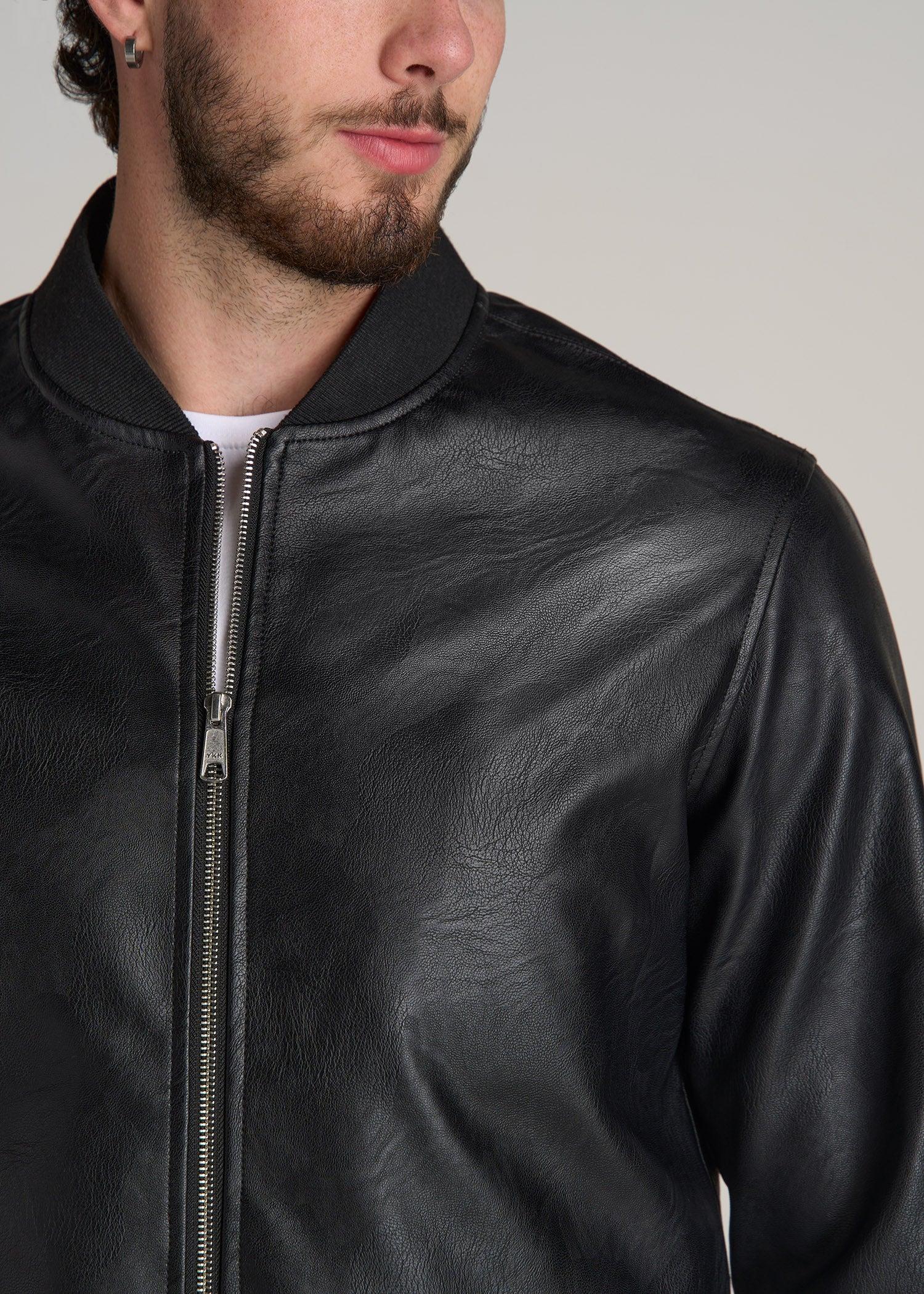 True Touch Leather Bomber Jacket for Tall Men in Black Male Product Image