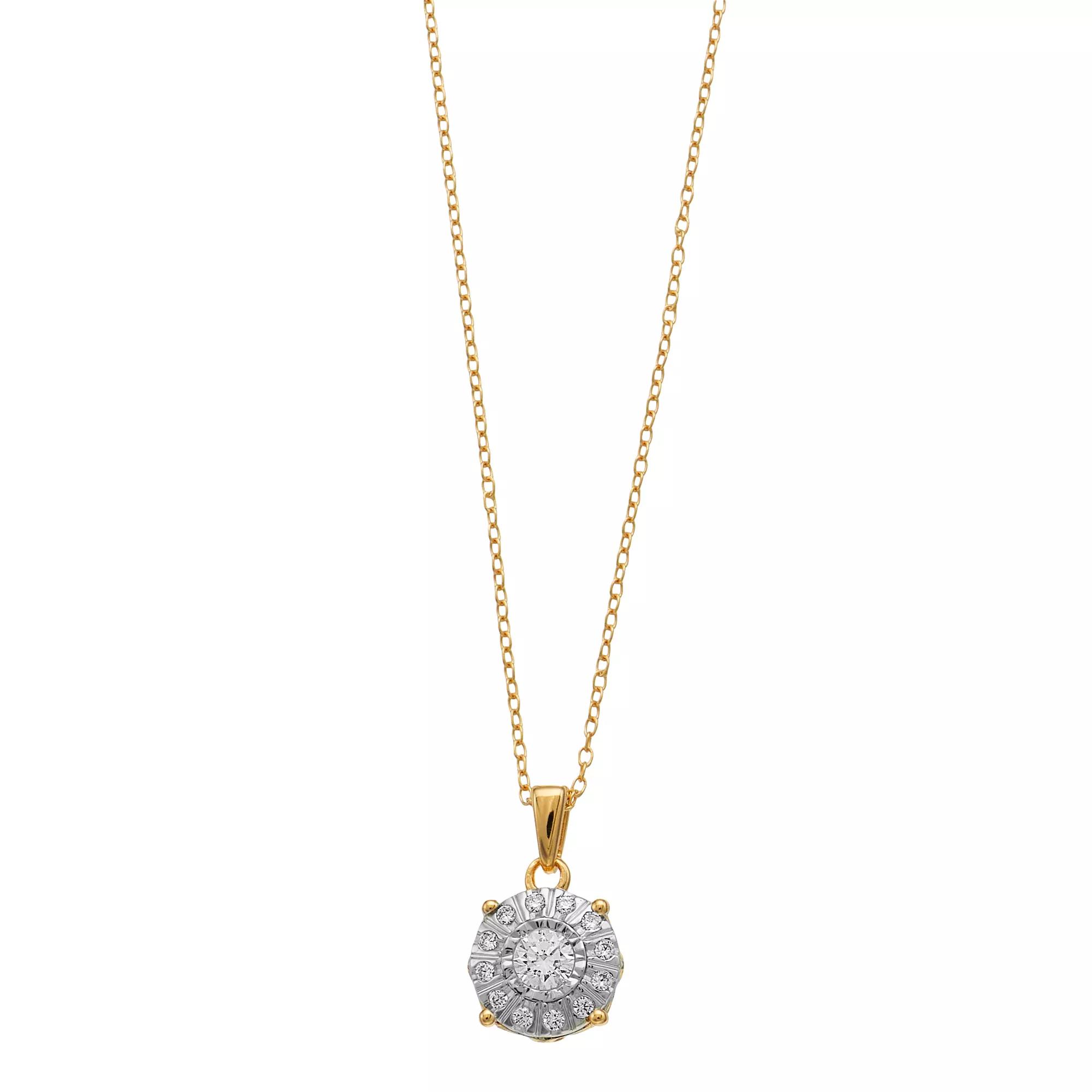 14k Gold Over Silver 1/4 Carat T.W. Diamond Halo Pendant Necklace, Women's, Size: 18", Gold Tone Product Image