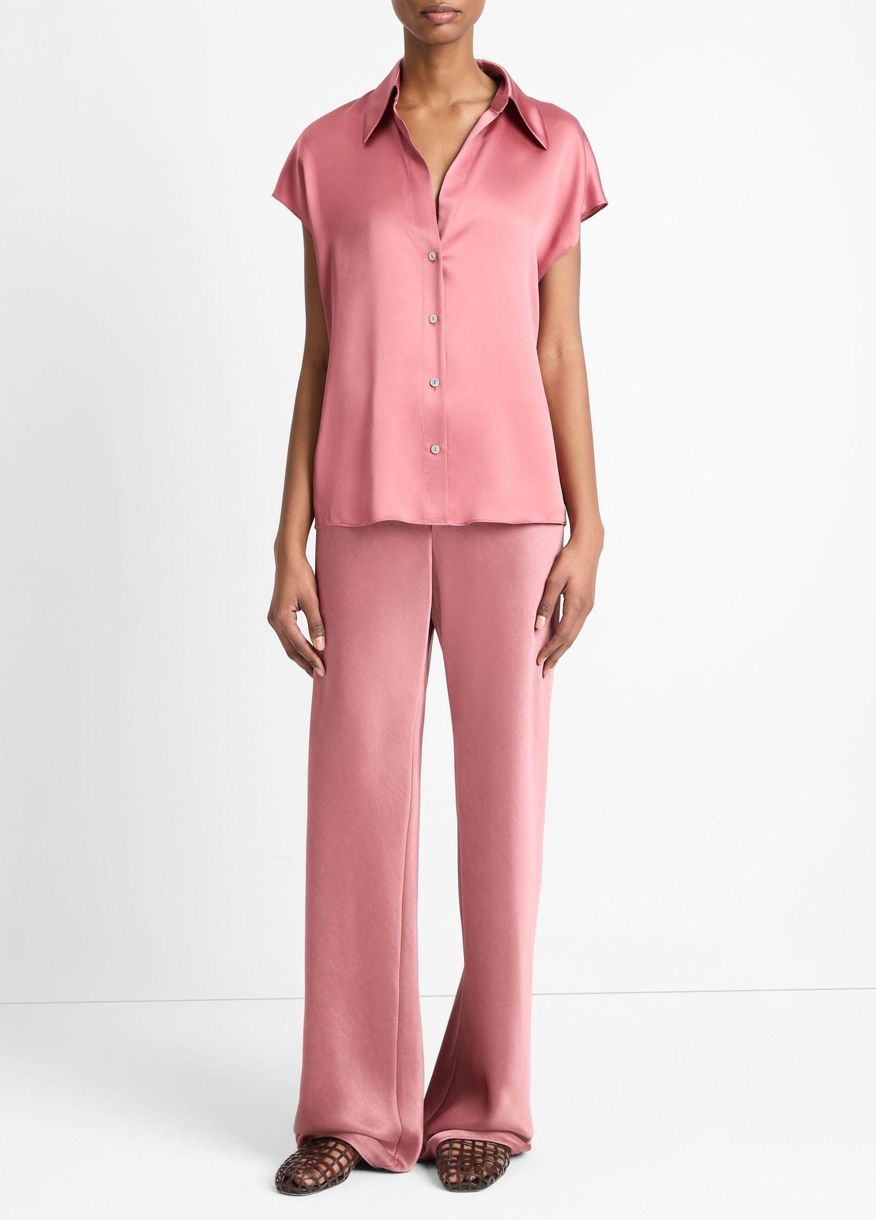 Silk Cap-Sleeve Ruched-Back Blouse Product Image