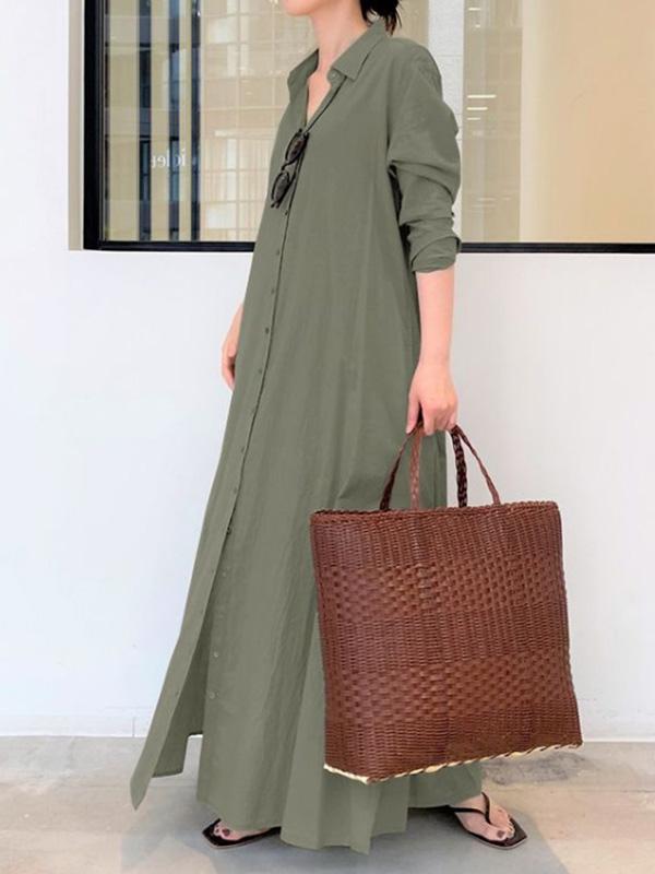 Original Solid Color Lapel Shirt Dress Product Image