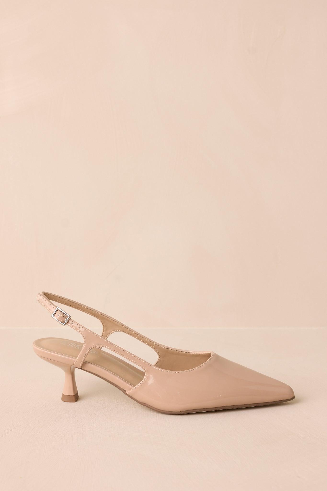 Fiercely Stunned Nude Patent Kitten Heels Product Image