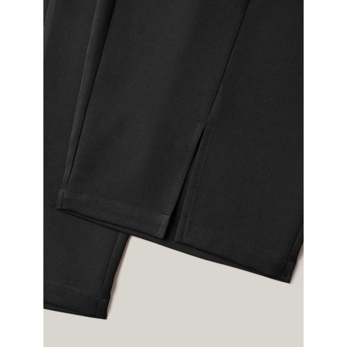 Plus Size Pleated Loop Straight-Leg Pants Women Black At the Office Straight Leg Mid Rise Office Pants BloomChic 26/4X Product Image