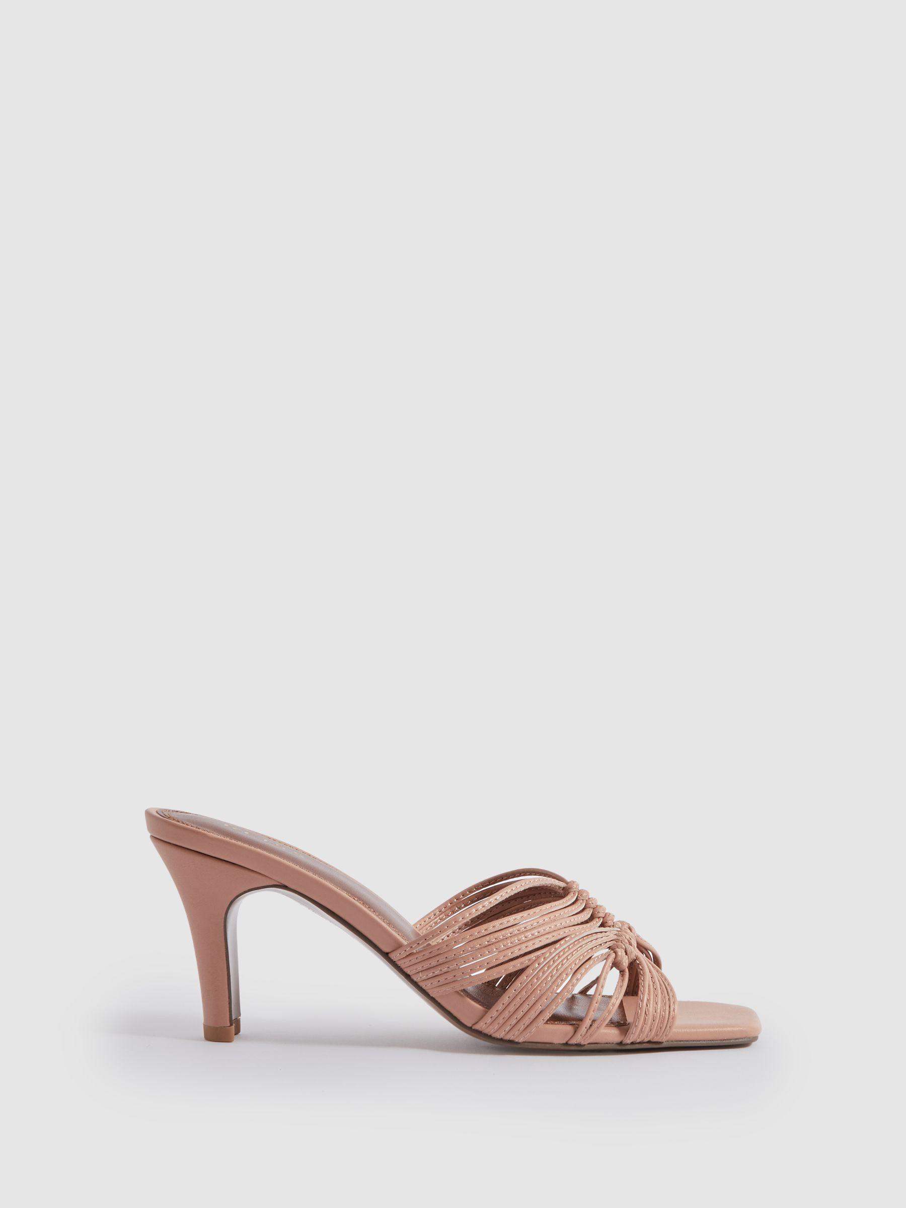Leather Knot Detail Mules in Blush Product Image