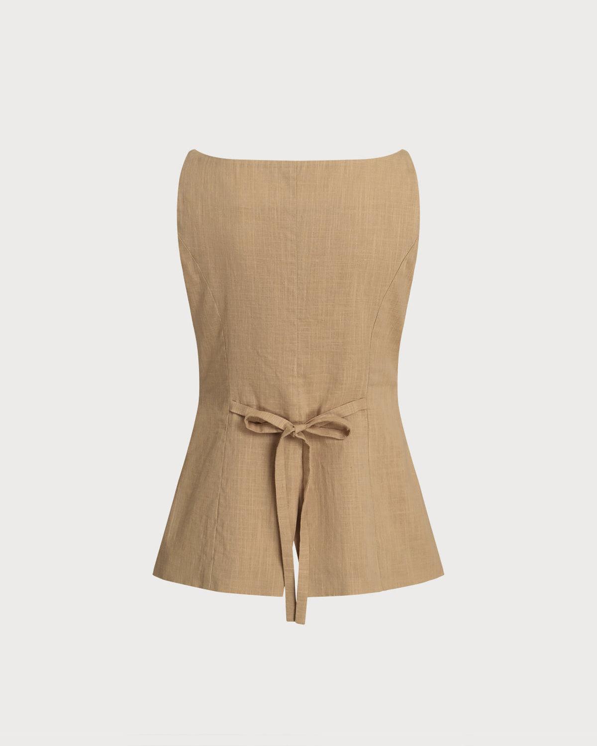 Brown Elastic Waist Pocket Straight Pants Product Image