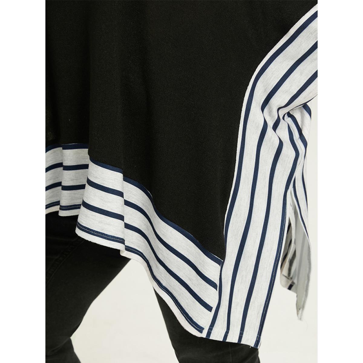 Plus Size Striped Patchwork Colorblock Contrast Crew Neck Sweatshirt Women Black Casual Contrast Round Neck Dailywear Sweatshirts BloomChic 10/M Product Image