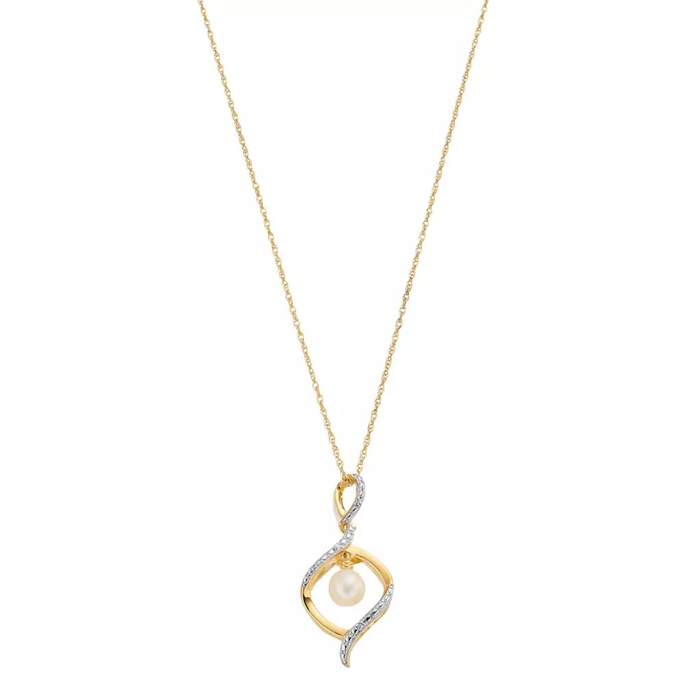 14k Gold Over Silver Freshwater Cultured Pearl & Lab-Created White Sapphire Pendant Necklace, Women's, Size: 18" Product Image