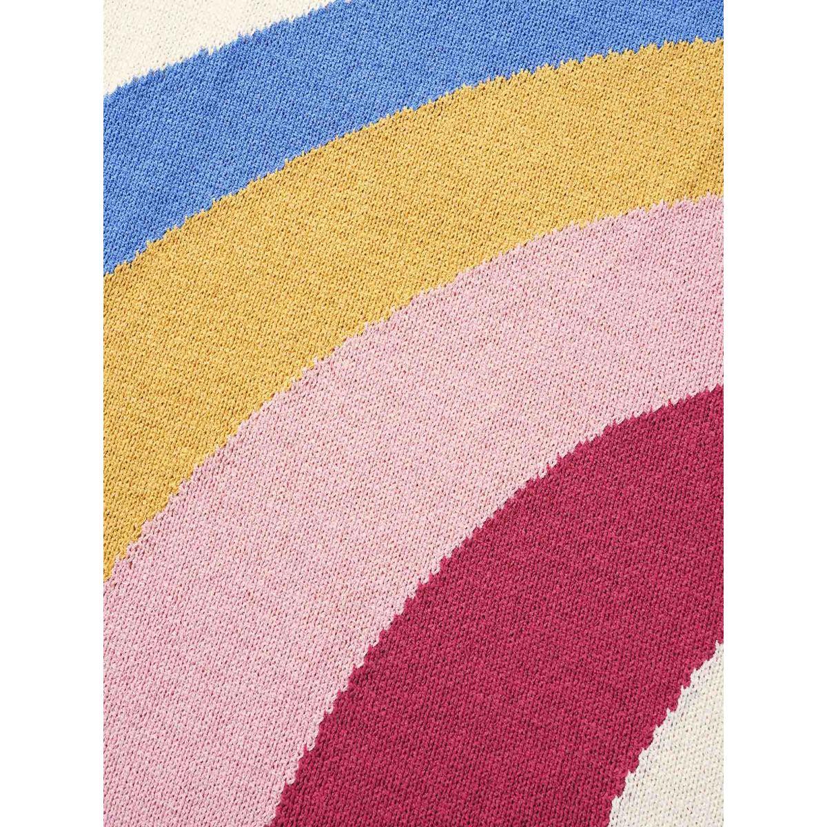 Plus Size Round Neck Rainbow Contrast Texture Pullover Multicolor Women Casual Long Sleeve Round Neck Everyday Pullovers BloomChic 14-16/1X Product Image