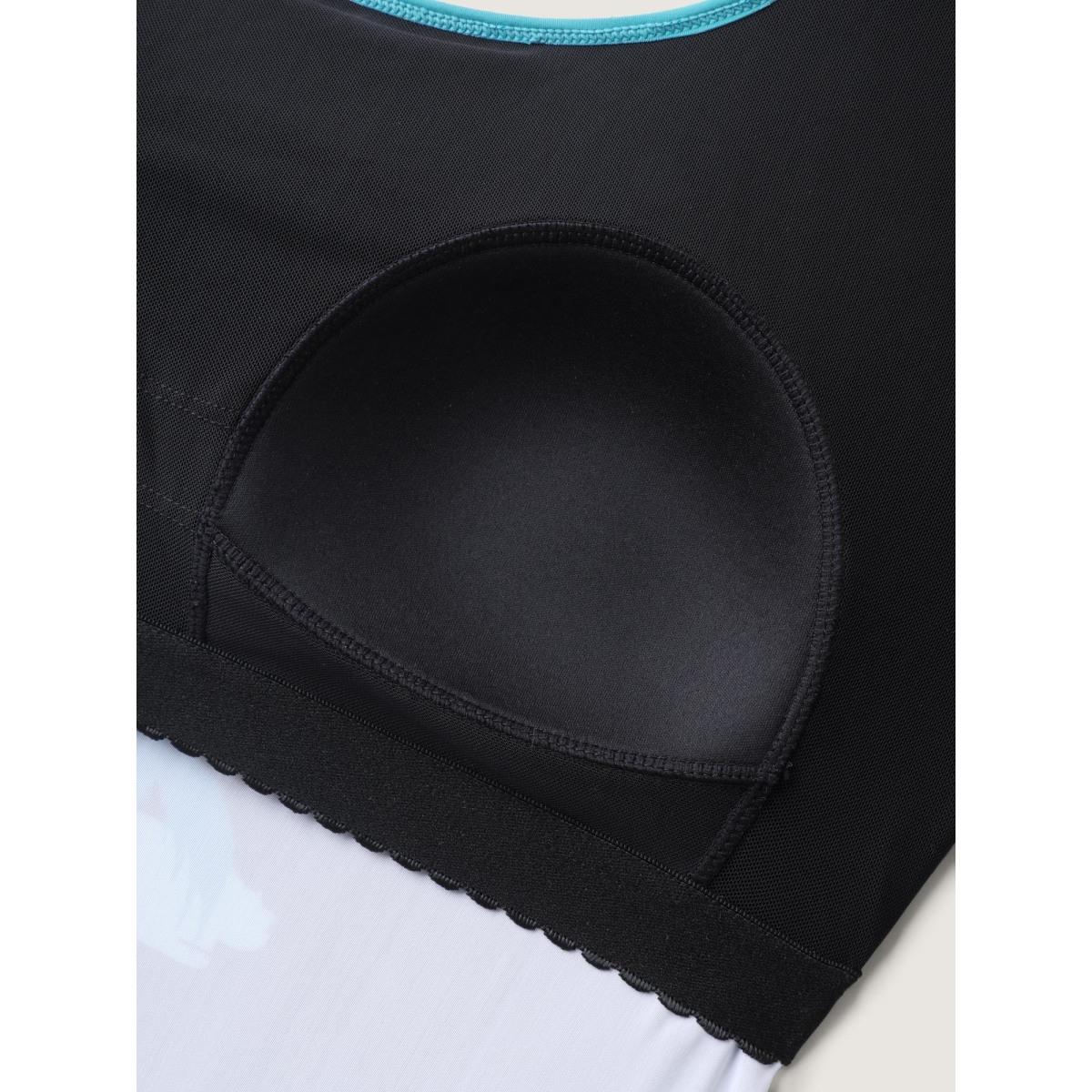 Plus Size Tropical Vibrance Side Drawstring Swim Top Women's Swimwear Black Beach Contrast High stretch Bodycon U-neck Curve Swim Tops BloomChic 14-16/1X Product Image