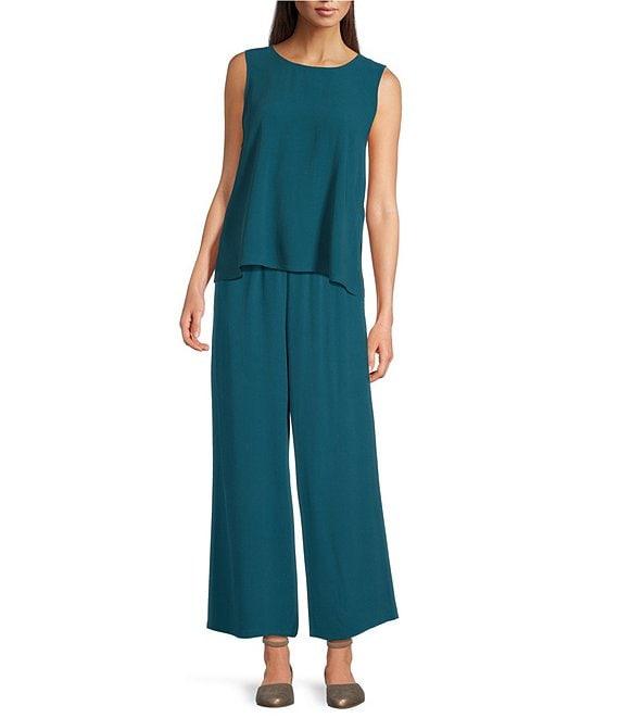 Eileen Fisher Silk Georgette Crepe Crew Neck Sleeveless Shell Tank Product Image