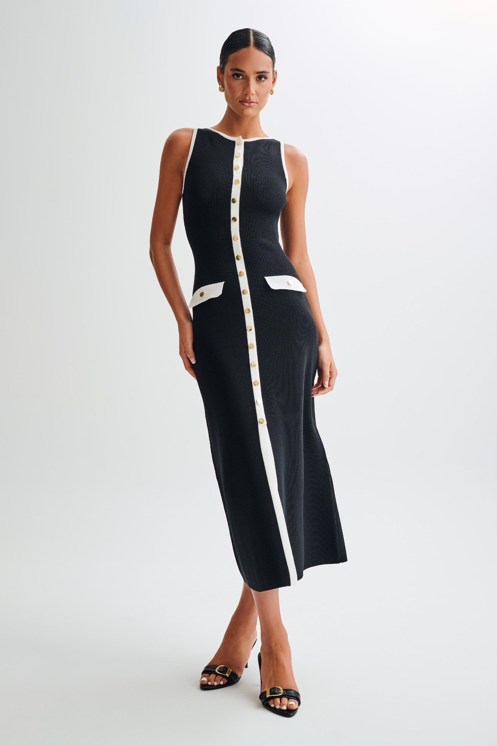 Sawyer Sleeveless Buttoned Maxi Dress - Black/White Product Image