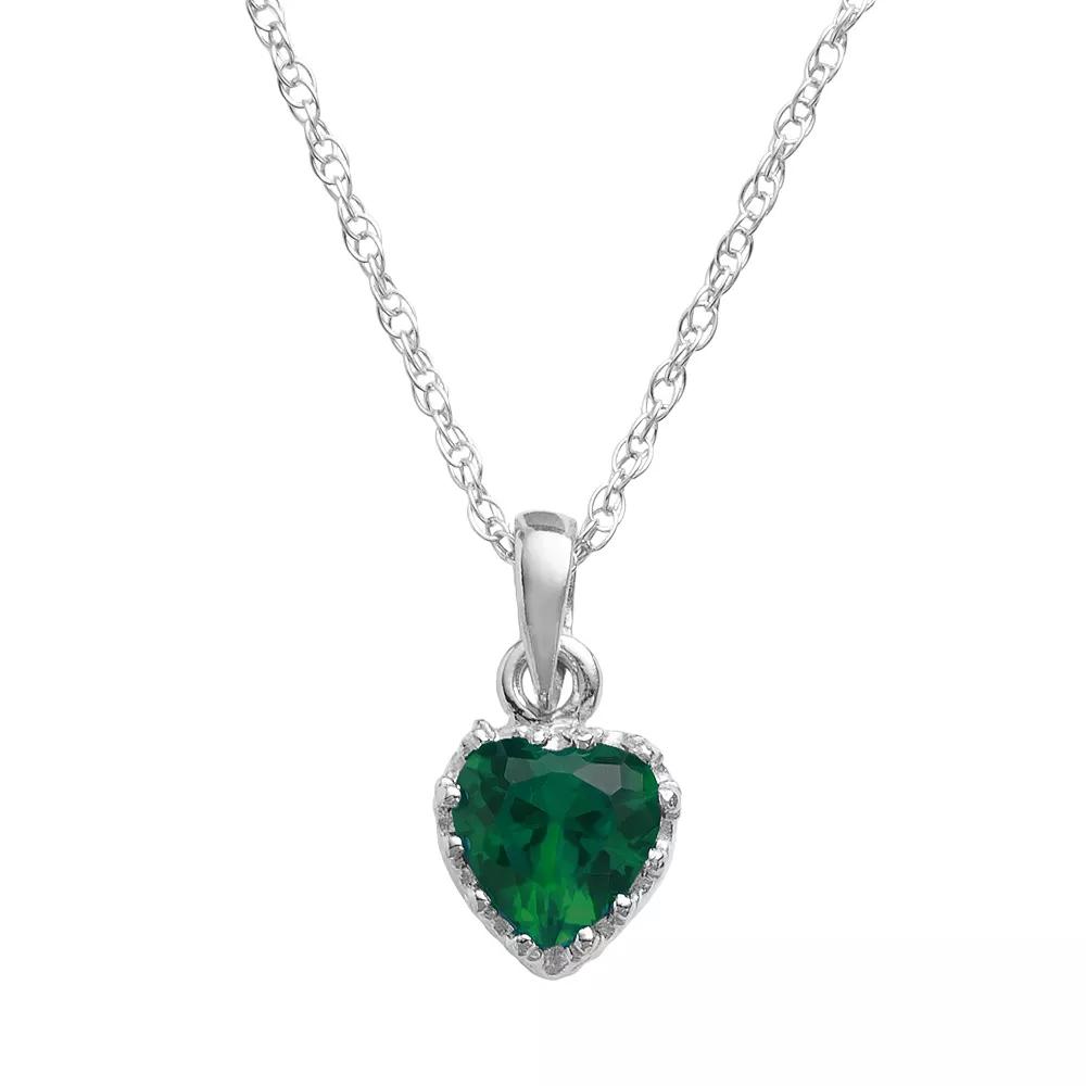 Designs by Gioelli Sterling Silver Lab-Created Emerald Heart Crown Pendant, Women's,  Product Image