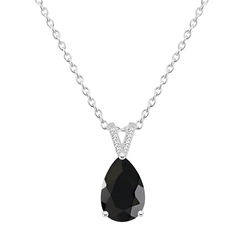Alyson Layne Sterling Silver Pear Shape Black Onyx Diamond Accent Pendant Necklace, Women's, Size: 18" Product Image