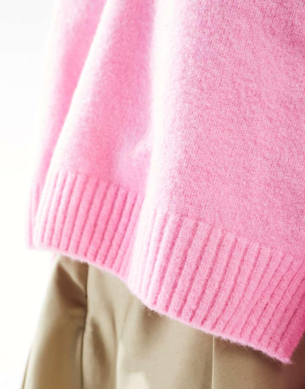 Monki long sleeve collar polo knitted sweater in pink Product Image