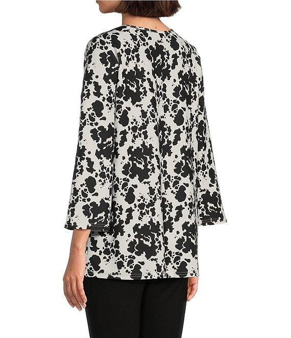 Slim Factor by Investments Abstract Splatter Print Crew Neck 3/4 Sleeve Top Product Image