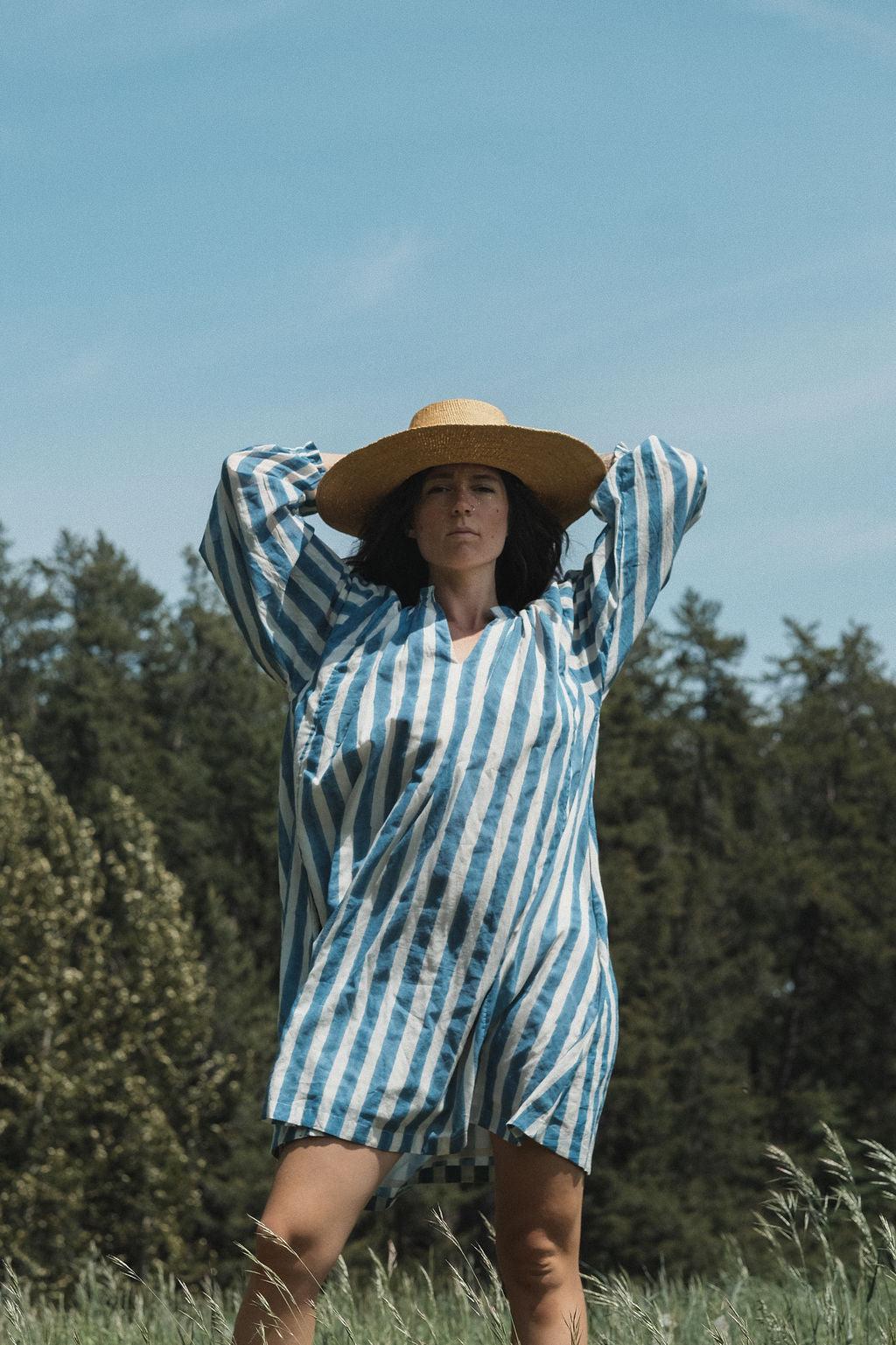 Blue Lined Get-Away Dress Product Image