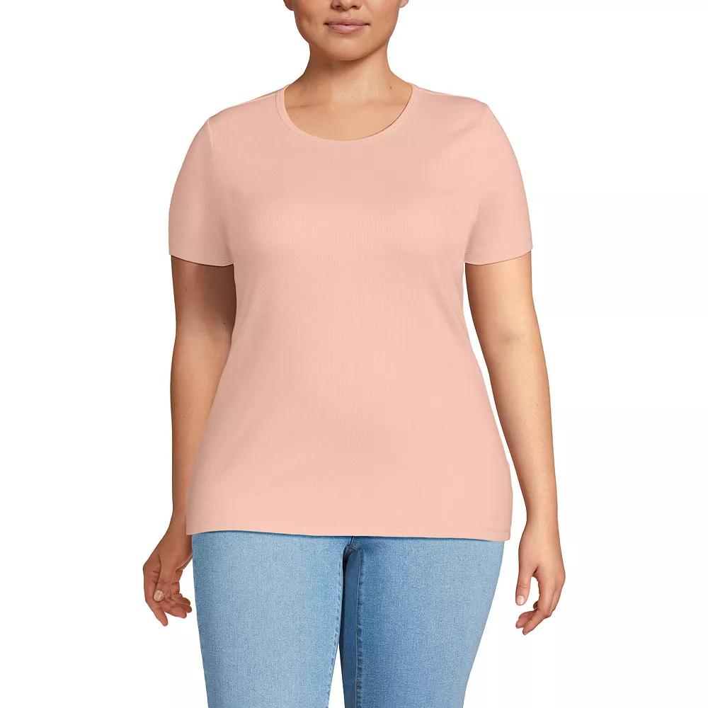 Plus Size Lands' End Short Sleeve Micro Rib Crewneck Top, Women's, Size: 2XL, Tinted Pink Product Image