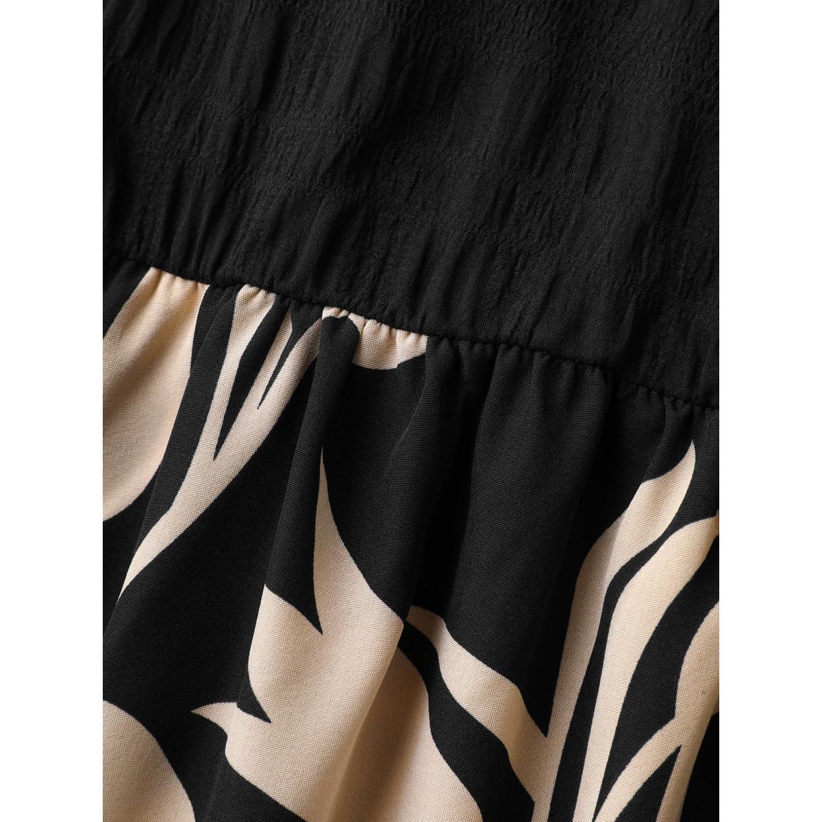 Plus Size Floral Contrast Print Pockets Midi Dress Black Women Timeless Square Neck Long Sleeve Curvy BloomChic 10/M Product Image