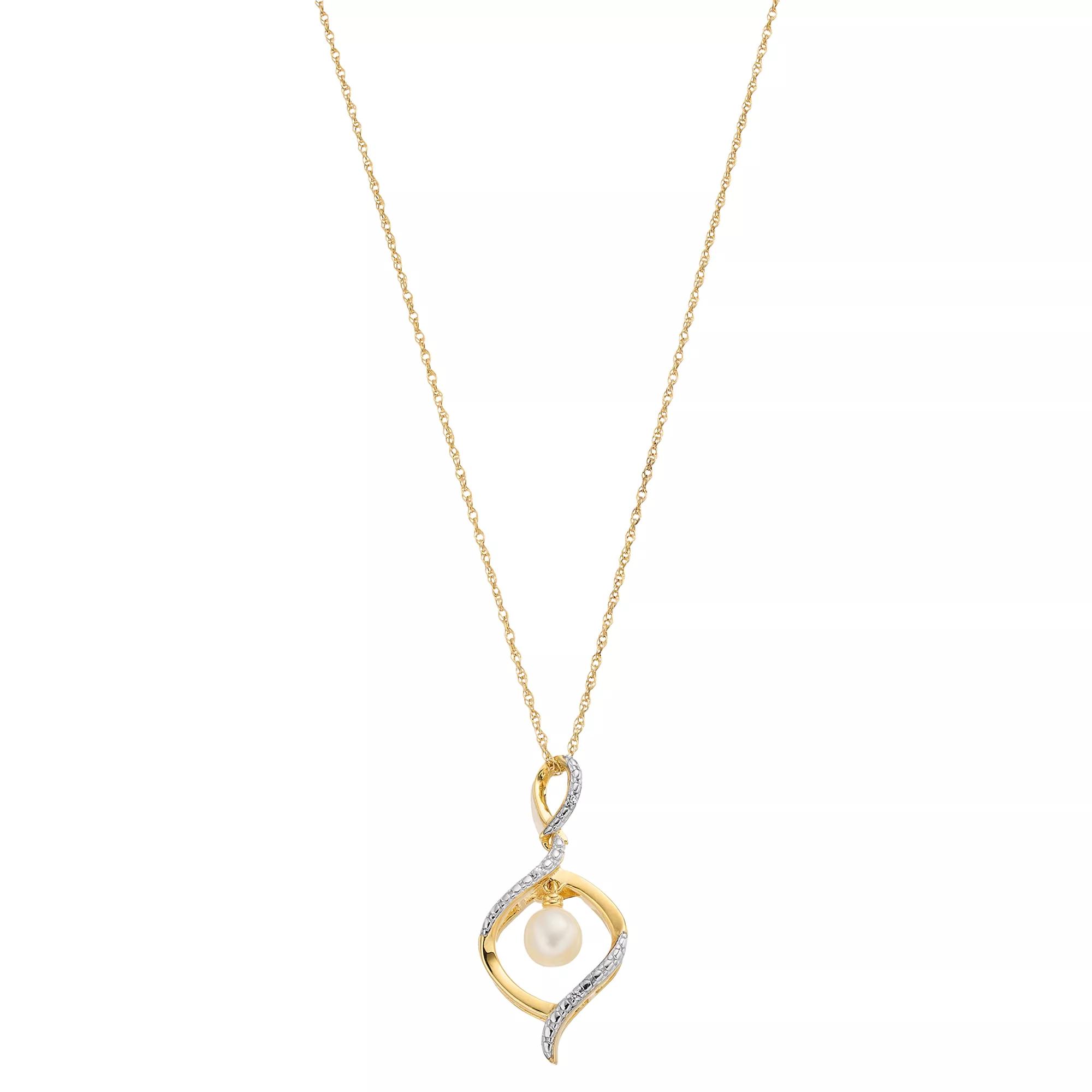 14k Gold Over Silver Freshwater Cultured Pearl & Lab-Created White Sapphire Pendant Necklace, Women's, Size: 18" Product Image