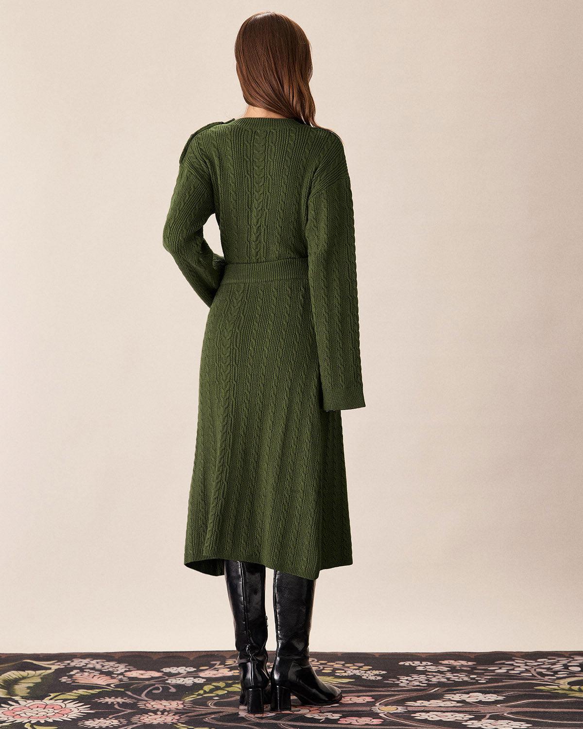 Green Elastic Waist Knit Midi Skirt Product Image