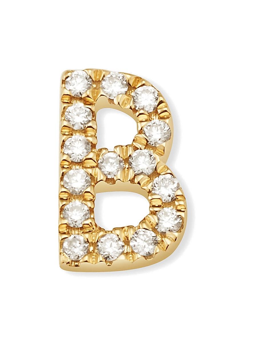 Womens 14K Yellow Gold Luxe Letter Diamond Initial Single Stud Earring Product Image