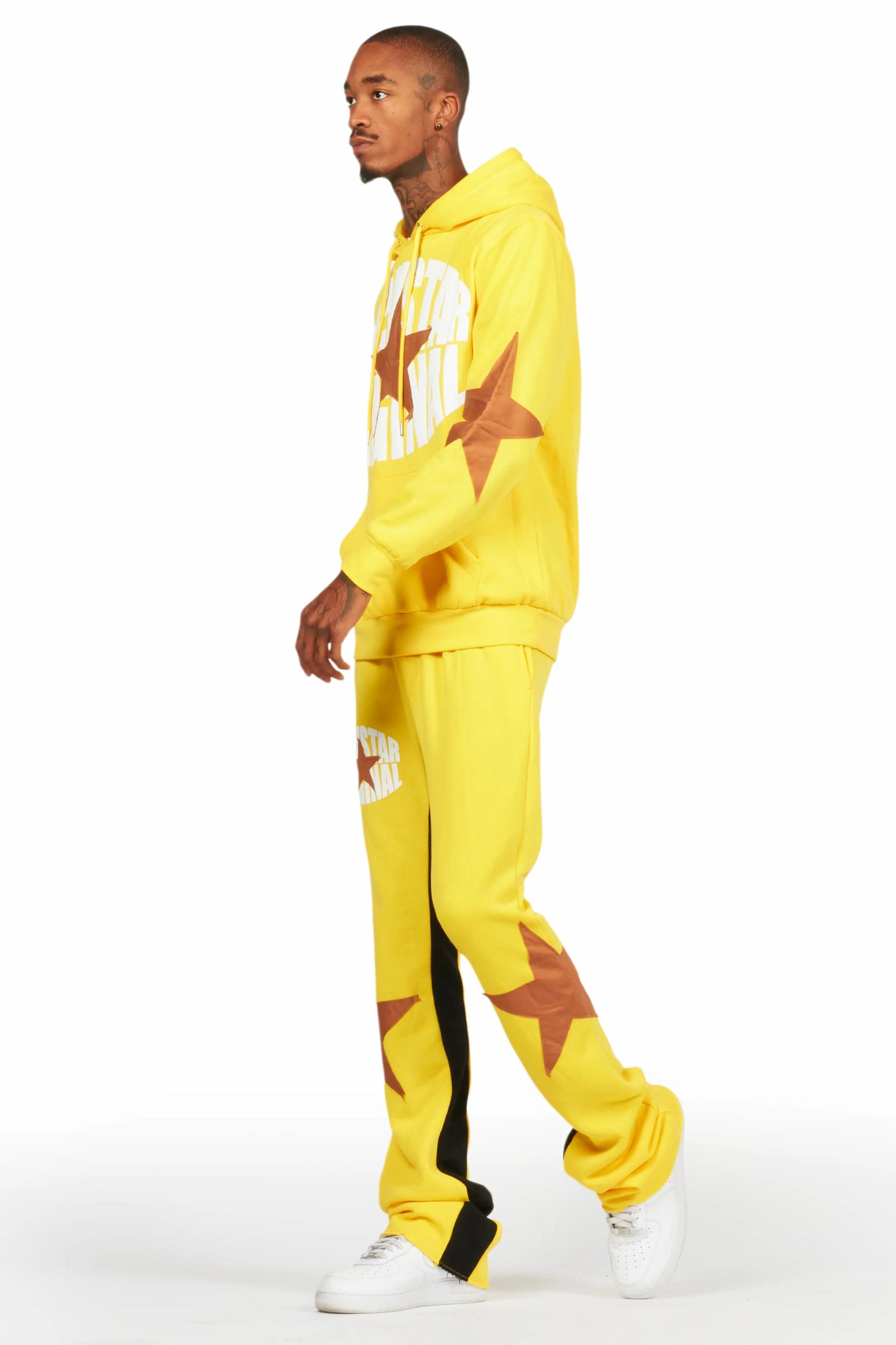 States Yellow Baggy Stacked Hoodie Track Set Male Product Image
