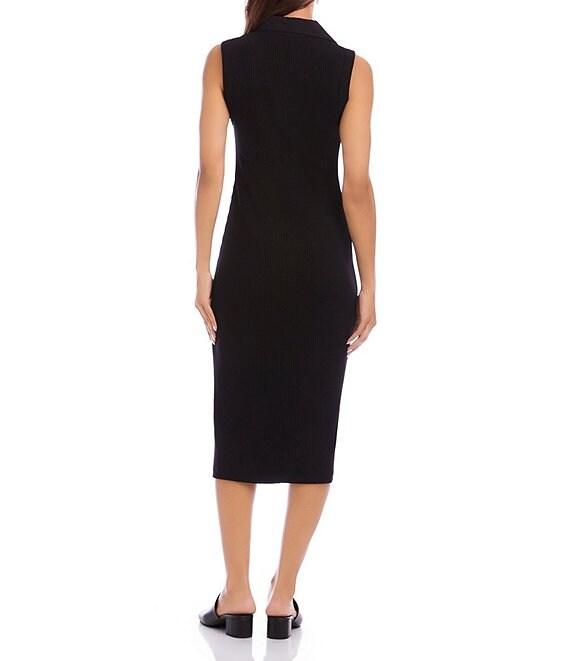 Karen Kane Ribbed Knit Contrast Collar Sleeveless Button Front Sheath Midi Dress Product Image