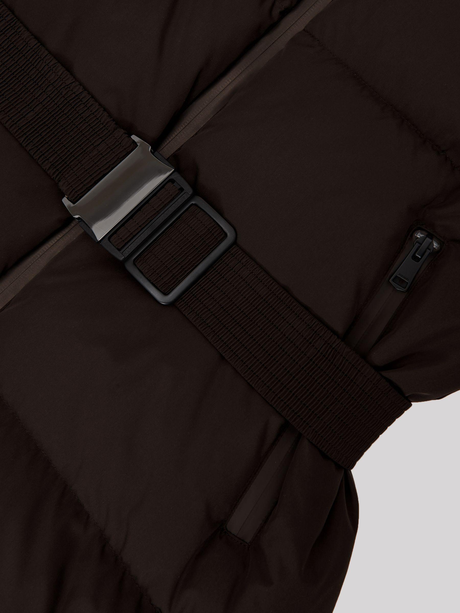 Petite Belted Longline Hooded Puffer Coat in Chocolate Brown Product Image