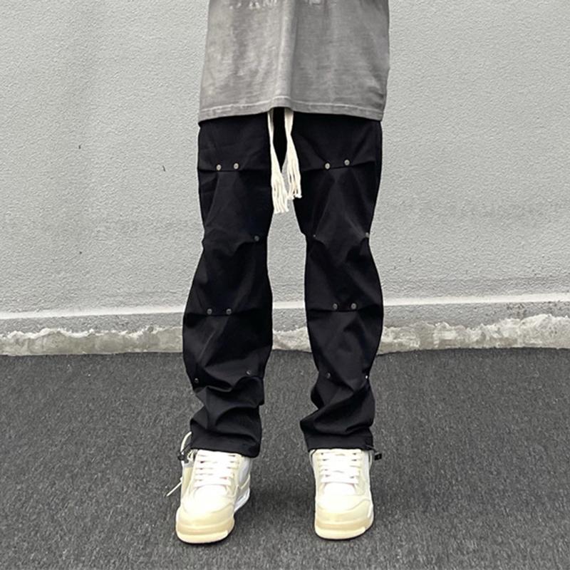 Casual Solid Color Rivet Pleated Pants Product Image