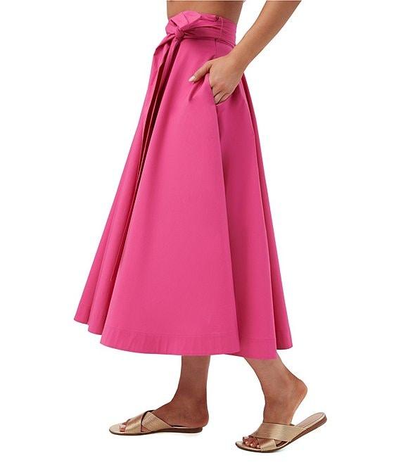 Trina Turk Amano Stretch Poplin High-Rise Tie Waist A-Line Midi Skirt Product Image