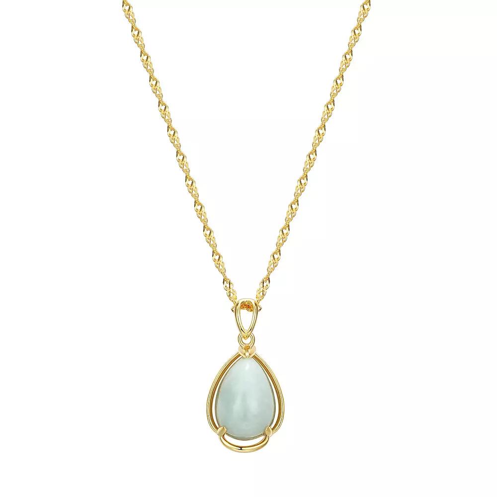 Dynasty Jade 18k Gold over Sterling Silver Jade Framed Pear Pendant Necklace, Women's, Size: 18", Gold Tone Product Image