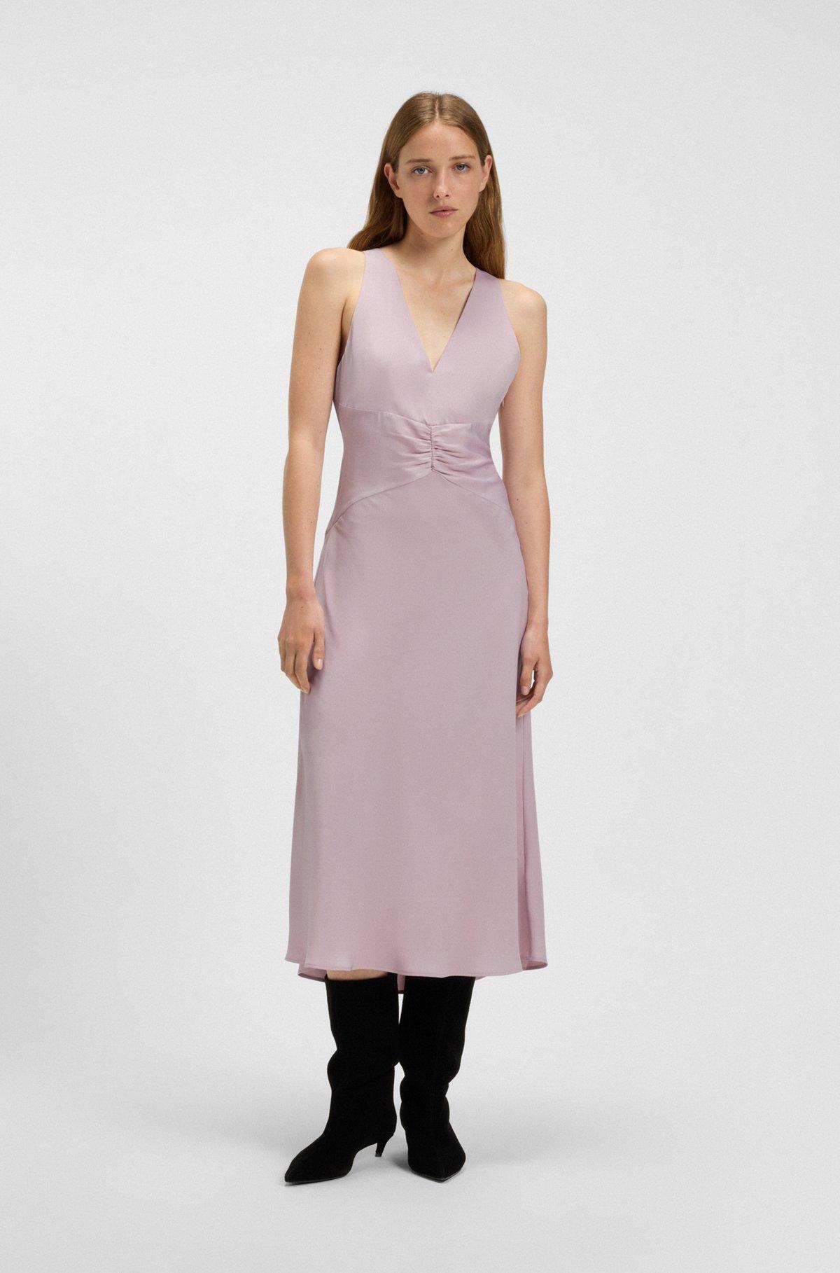 BOSS - Crinkle-satin dress with gathered front - Light Purple Product Image