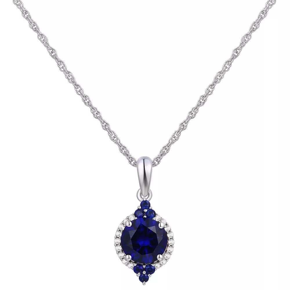 Rhodium Over Sterling Silver Lab-Created Blue Sapphire With Lab-Created White Sapphire Accents Pendant Necklace, Women's,  Product Image
