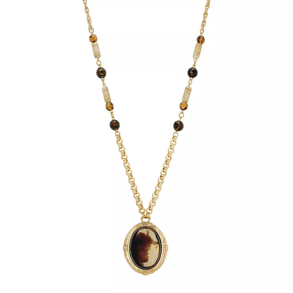 1928 Gold Tone Tortoiseshell Medallion Necklace, Womens, Brown Product Image